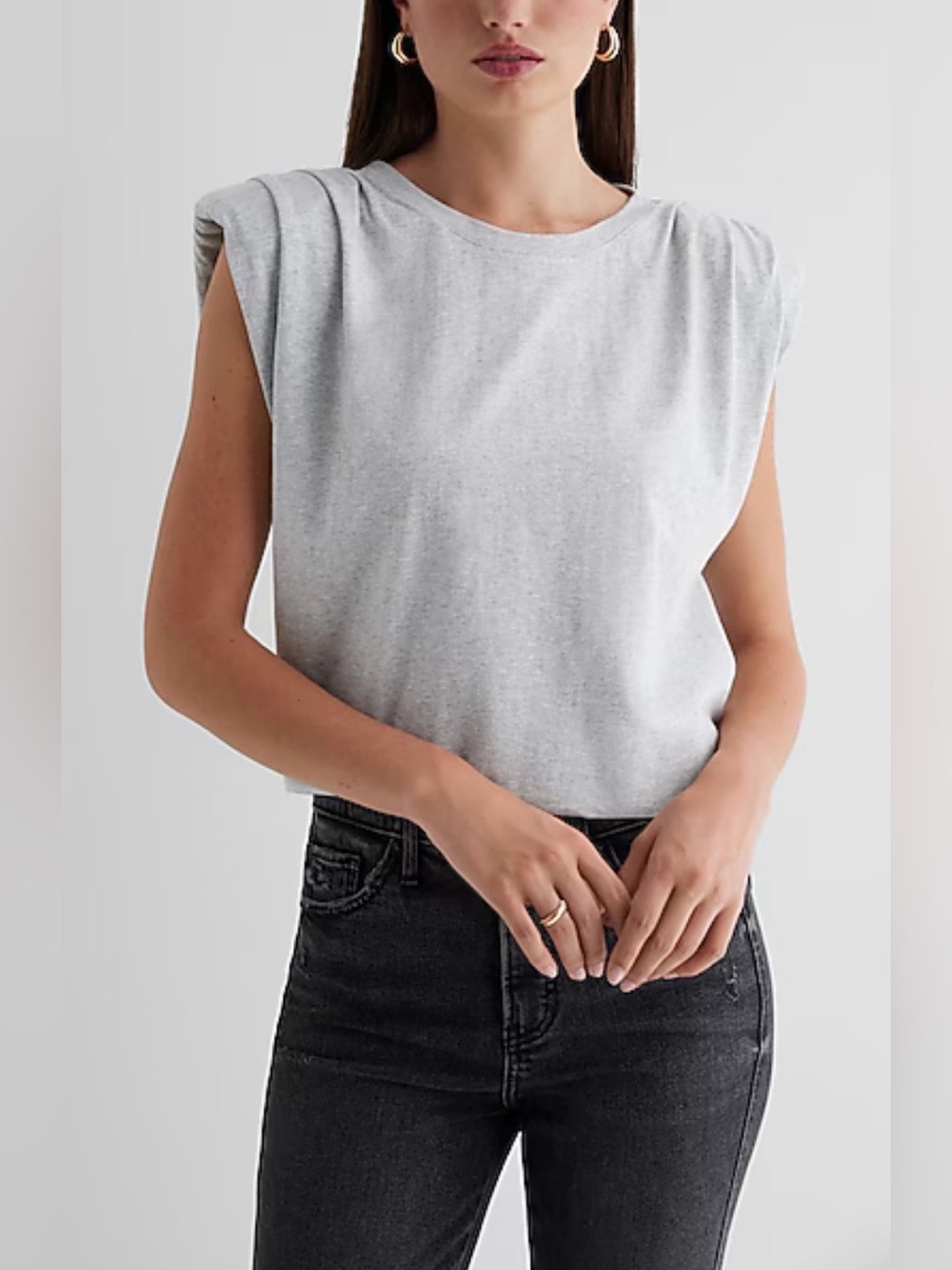 Express Gray Shoulder Pad Muscle Tee Size Small 100% Cotton
